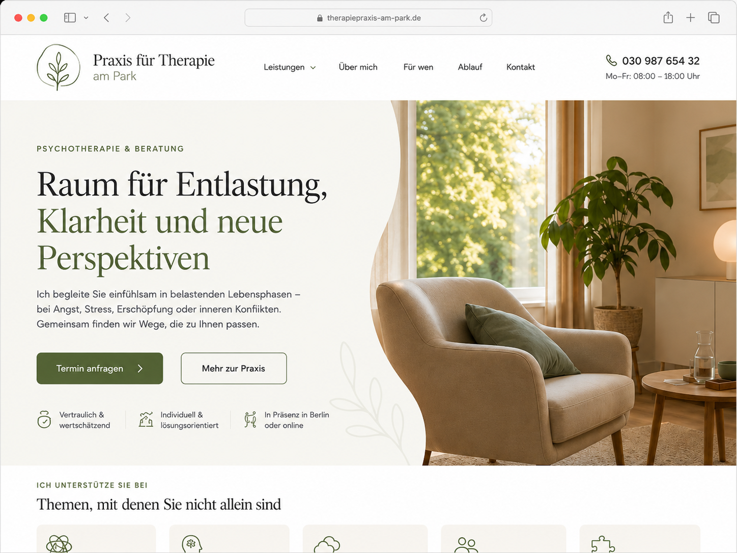 Website-Beispiel für Therapeutinnen und Therapeuten